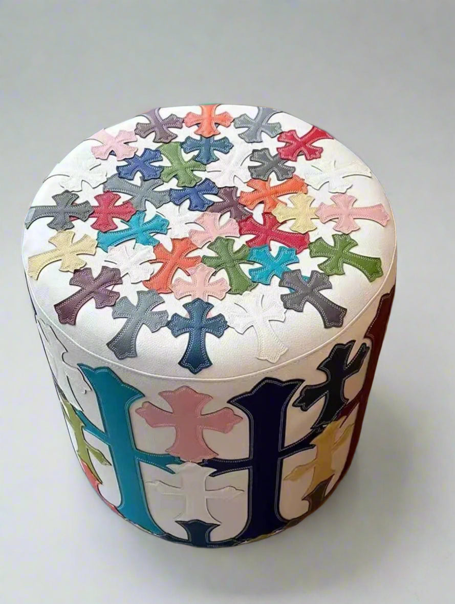 Ottoman with Gothic Crosses - White