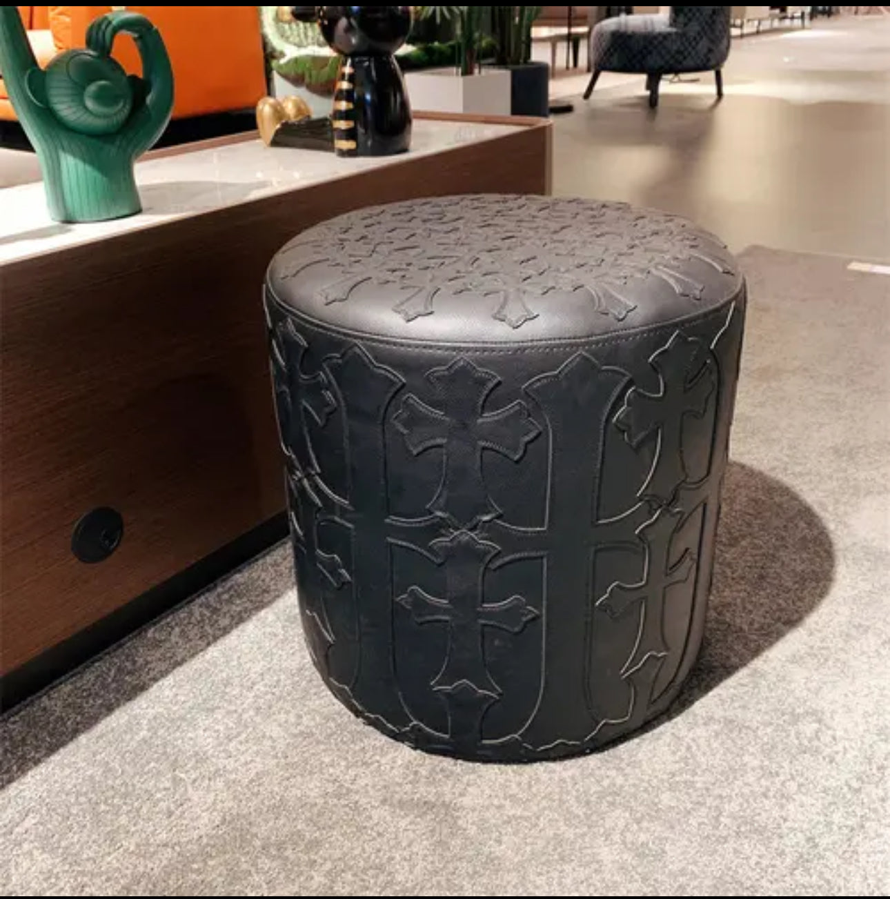Ottoman with Gothic Crosses - All Black