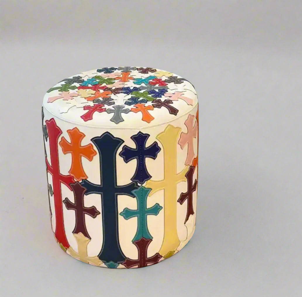 Ottoman with Gothic Crosses - White