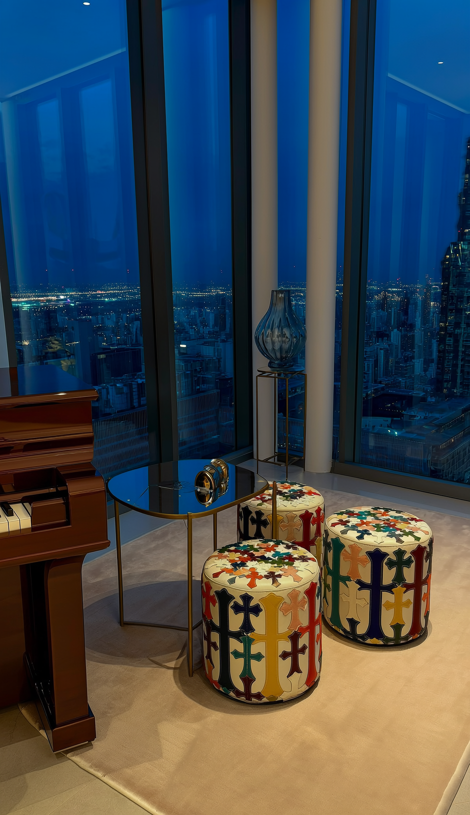 Ottoman with Gothic Crosses - White