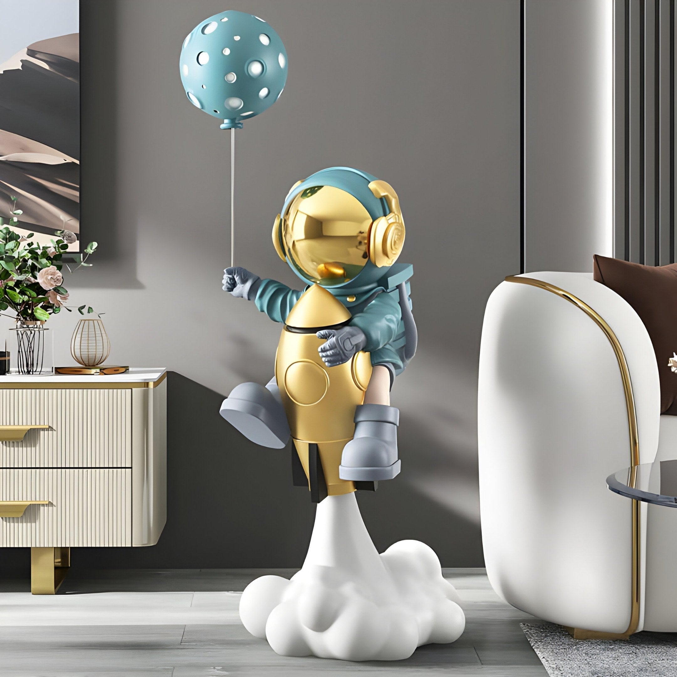 Galactic Blue Astronaut Rocket Lift-Off Balloon Sculpture - 95cm