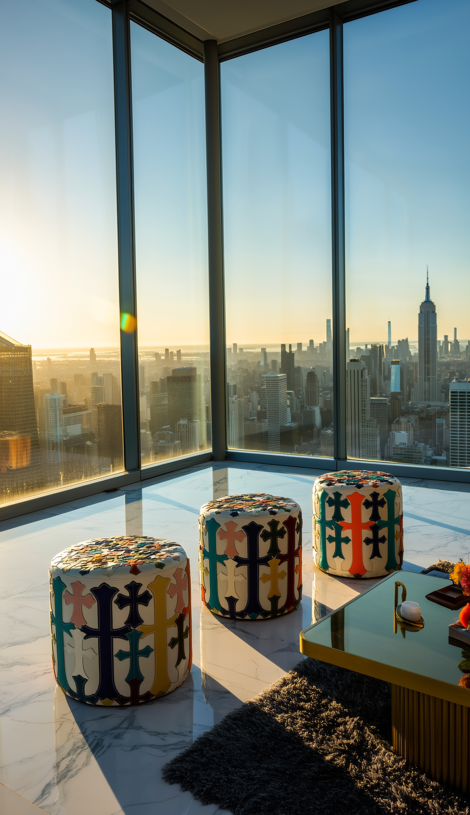 Ottoman with Gothic Crosses - White