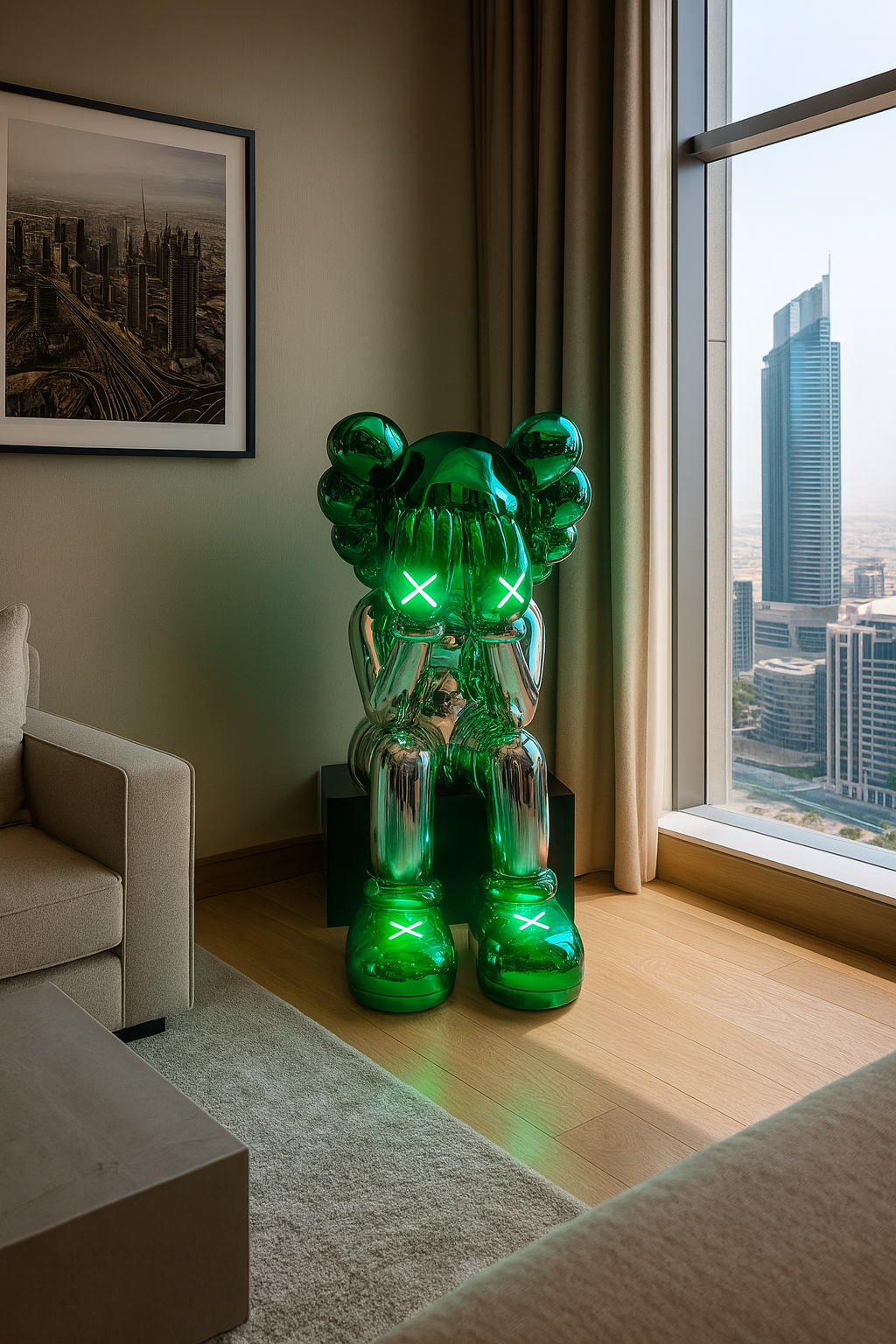 LED Green Iconify Sitting Sculpture - 4ft | 130cm