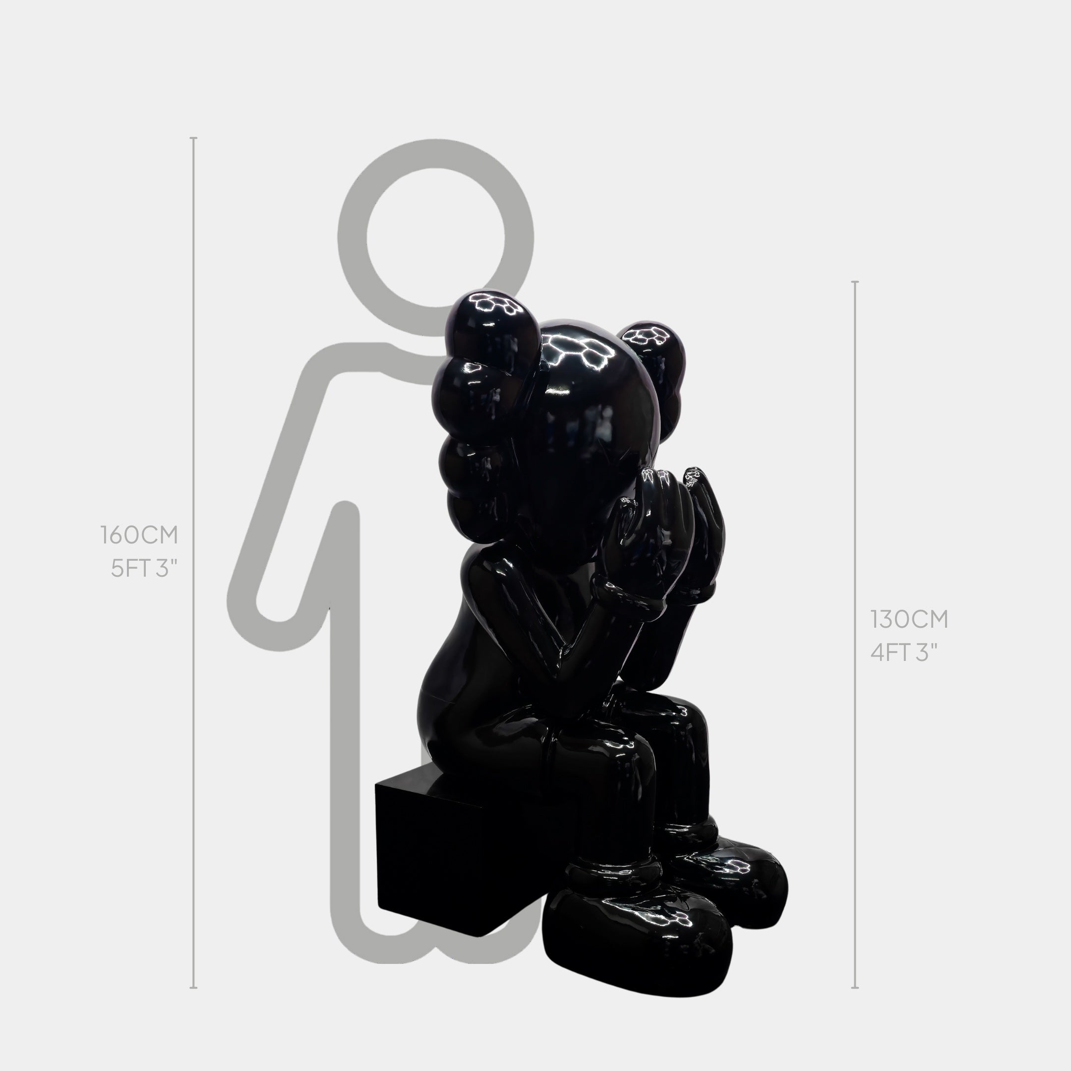 Midnight Black Iconify Melancholy Sitting Sculpture - 130cm | 4ft