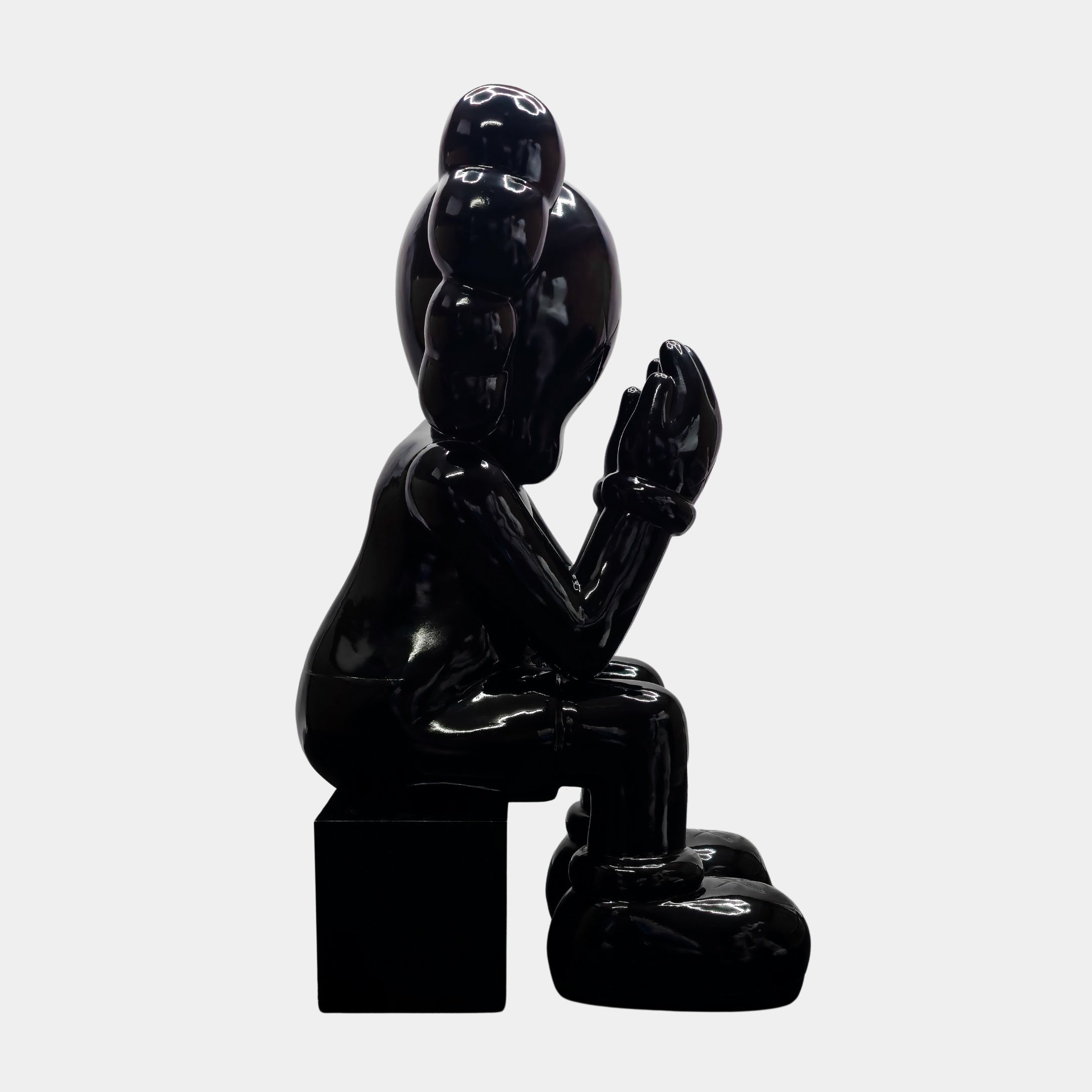 Midnight Black Iconify Melancholy Sitting Sculpture - 130cm | 4ft