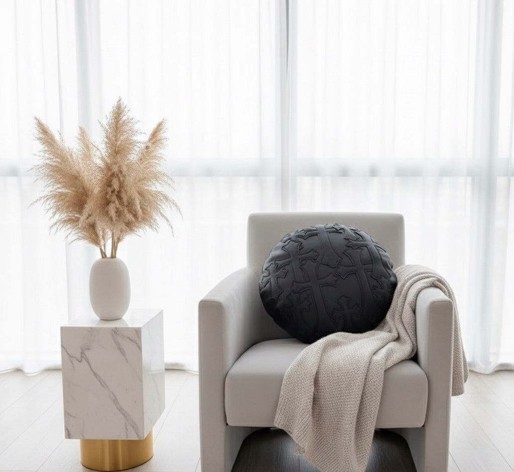 CH Cross Black Round Leather Pillow