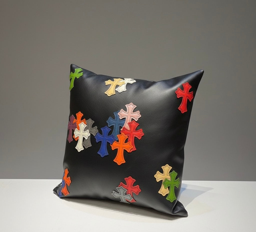 CH Cross Embroidery Leather Pillow