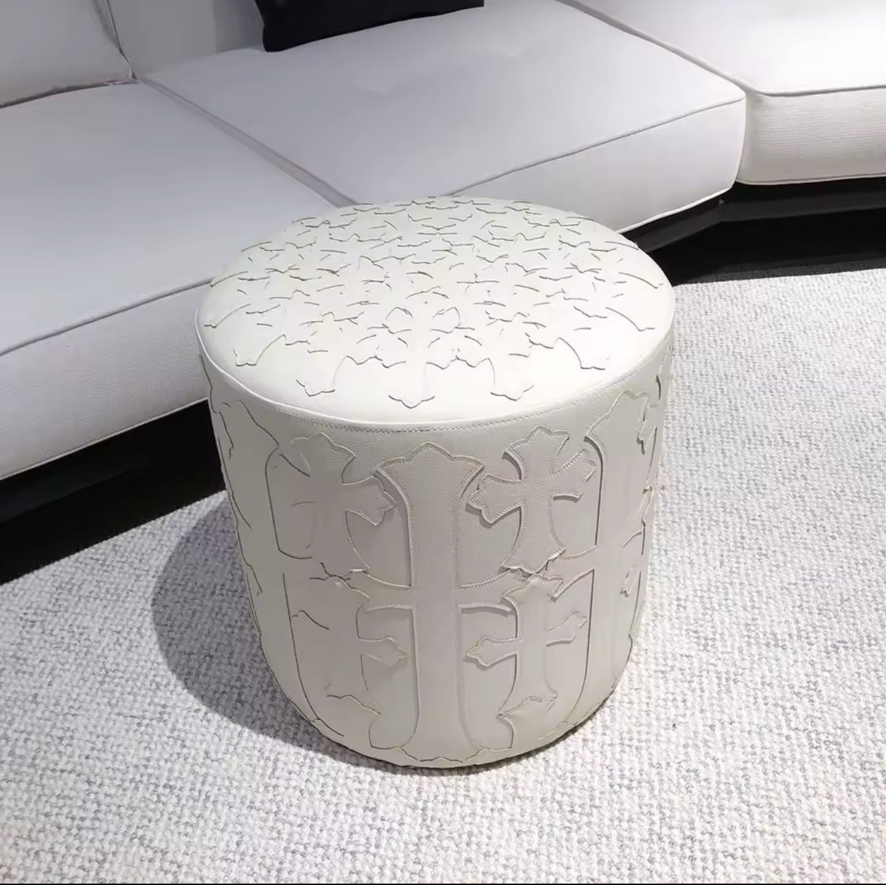 Ottoman with Gothic Crosses - All White