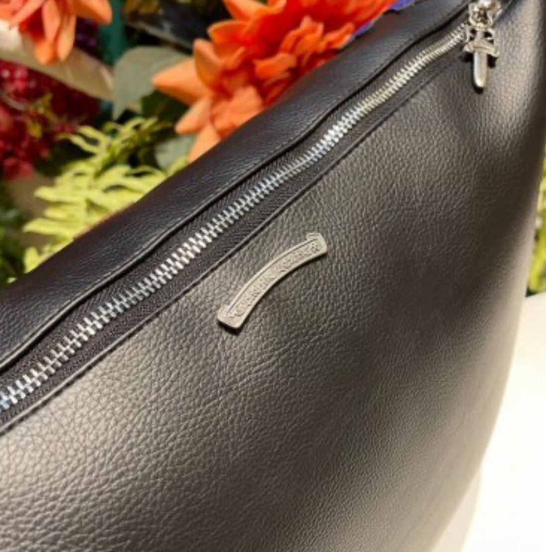 CH Cross Embroidery Leather Pillow