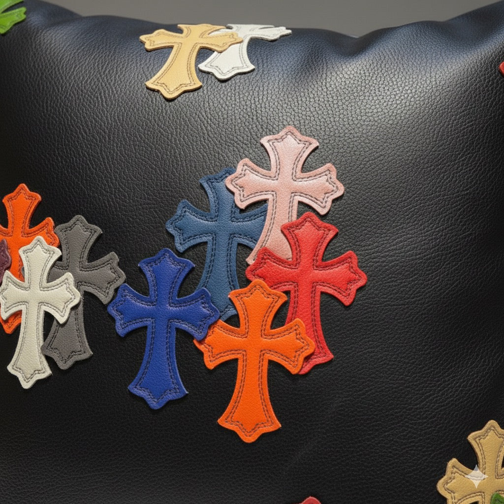 CH Cross Embroidery Leather Pillow