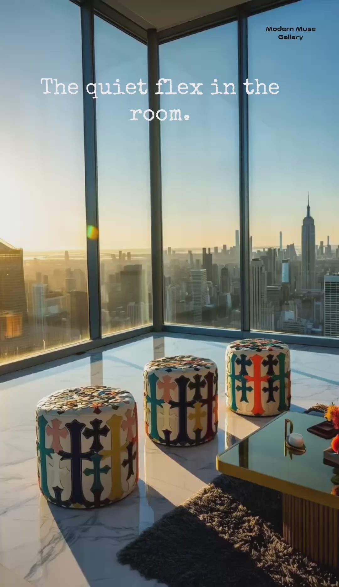 Ottoman with Gothic Crosses - White